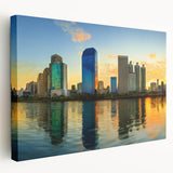 Large abstract canvas print featuring swirling blue and green tones, ideal for kitchen wall art.