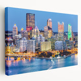 Large abstract canvas print featuring swirling blues and grays, ideal for kitchen wall art.