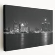 Large abstract cityscape in muted gray and blue tones on rolled canvas, ideal for kitchen wall art.