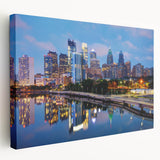 Large abstract canvas print in vibrant blue and orange tones, ideal for kitchen wall art.