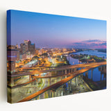 Large abstract kitchen wall art on canvas featuring swirling blue and gray tones, ideal for modern kitchen decor.