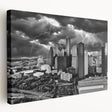 Large abstract canvas art with vibrant blue and green swirls, ideal for kitchen wall decor.