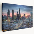 Large abstract cityscape in vibrant twilight hues on canvas, ideal for kitchen wall art.