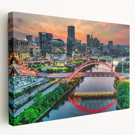 Large abstract cityscape in muted gray and blue tones on a framed poster, ideal for kitchen wall art.