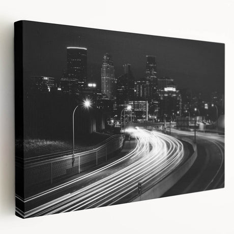 Large canvas print of a vibrant, abstract cityscape in neon colors, ideal for kitchen wall art.