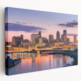 Large abstract canvas with swirls of blue and white, ideal for kitchen wall art.