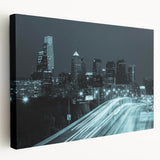 Large abstract kitchen wall art featuring vibrant blue and orange swirls on canvas, suitable for modern kitchen decor.