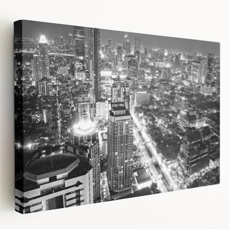 Large abstract cityscape in muted gray and blue tones on canvas, suitable for kitchen wall art.