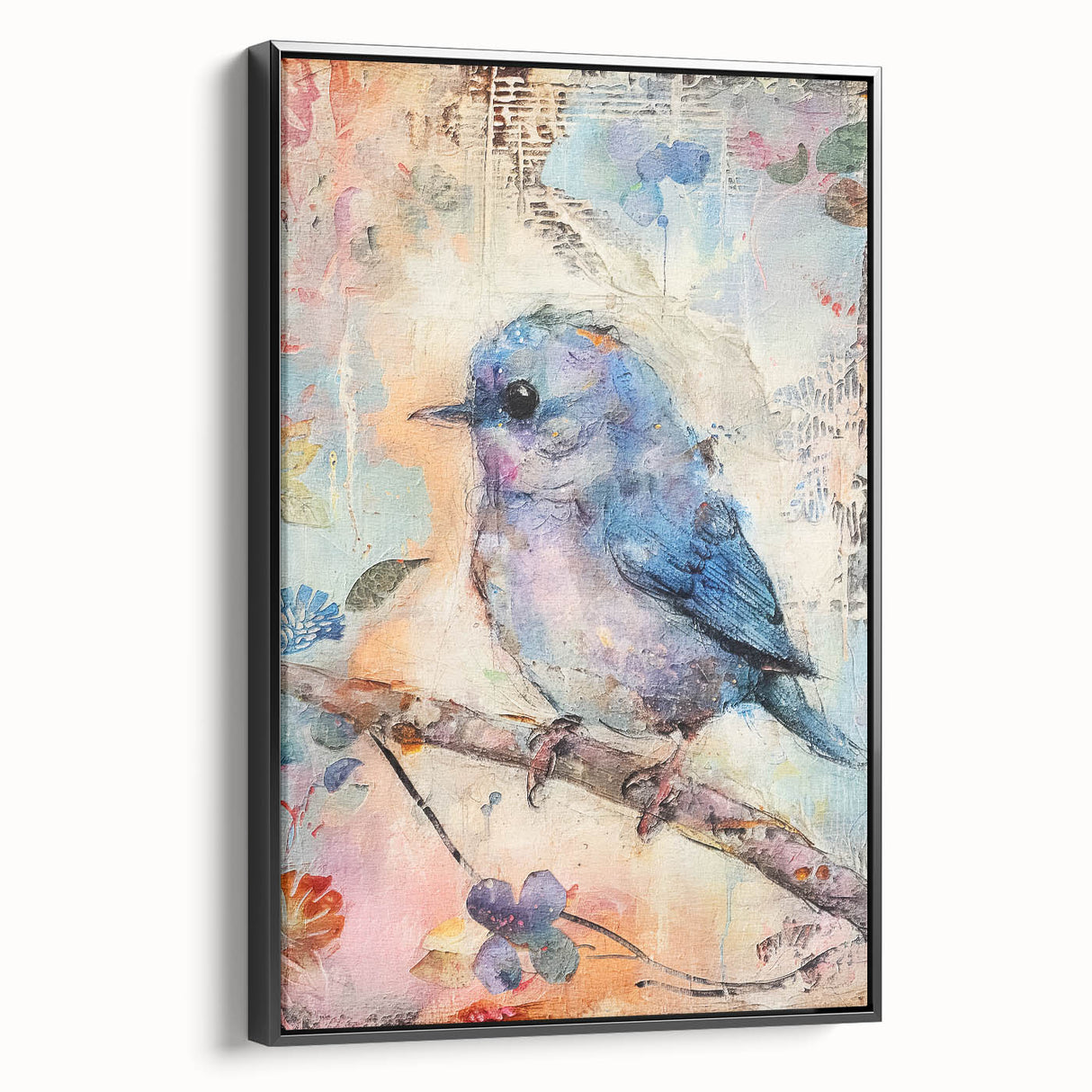 Framed canvas showcasing a modern abstract black artwork with a sleek side view, perfect for contemporary home decor, highlighting elegant design and vibrant colors.