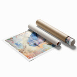 Rolled canvas print showcasing vibrant African tribal art with intricate patterns, securely packaged in a durable cardboard tube for safe shipping and display.