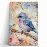 Stretched canvas artwork featuring vibrant abstract design in bold colors, elegantly leaning against a modern wall, ideal for enhancing interior decor.