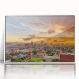 Art deco poster featuring geometric patterns in muted gold and teal, printed on canvas, suitable for nursery wall decor.