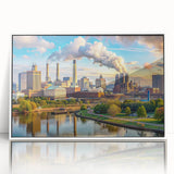 Art deco poster featuring a stylized stork in pastel shades on canvas, ideal for nursery wall art.