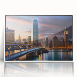 Art deco poster featuring geometric shapes in muted gold and blue tones on canvas, ideal for nursery wall decor.