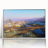 Art deco poster depicting a stylized stork in pastel shades on acrylic print, suitable for nursery wall art.