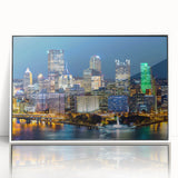 Art deco poster featuring geometric shapes in muted gold and navy, printed on canvas, suitable for nursery wall decor.