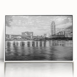 Art deco poster featuring a stylized skyline in muted gold and navy tones on acrylic print, suitable for nursery wall art.