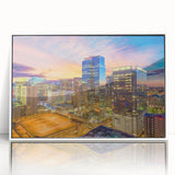 Art deco poster of a stylized stork in pastel shades on canvas, suitable for nursery wall art.