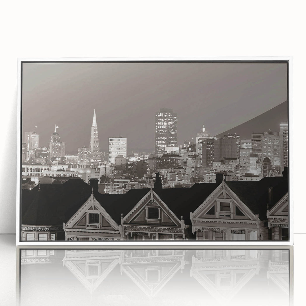 Art deco poster featuring a geometric pattern in muted gold and black tones on acrylic print.