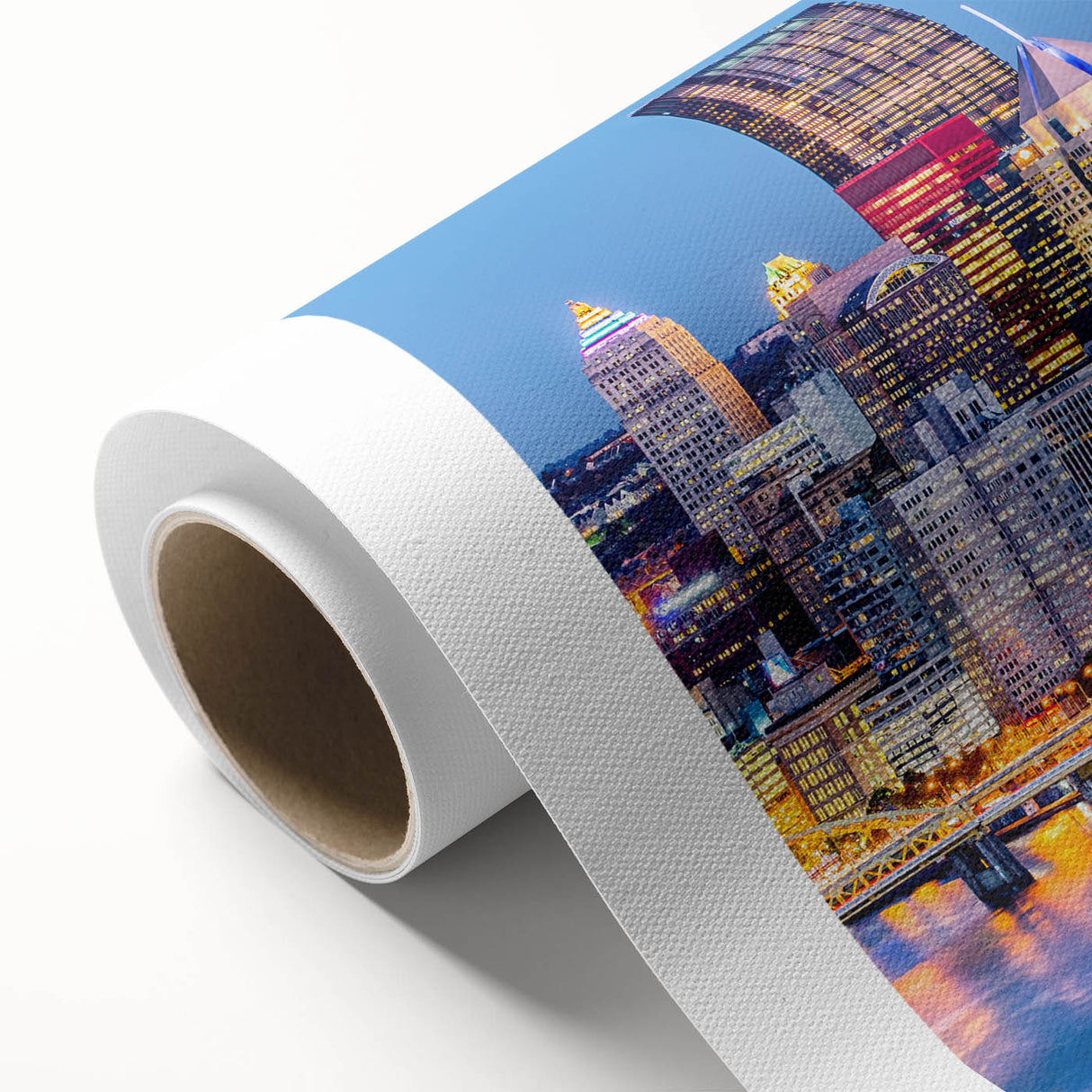 Art deco poster with geometric patterns in gold and black, printed on canvas.