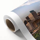 Art deco poster featuring geometric patterns in muted gold and teal, printed on canvas, suitable for nursery wall art.