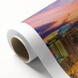 Art deco poster featuring geometric shapes in muted gold and teal, ideal for nursery wall art or dining room ambiance.