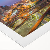 Art deco poster featuring geometric patterns in black and gold, printed on rolled canvas.