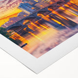 Art deco poster featuring geometric shapes in gold and black, printed on canvas.