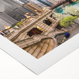 Art deco poster featuring a geometric pattern in muted gold and navy, printed on framed canvas.