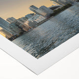 Art deco poster featuring geometric patterns in gold and black tones, printed on canvas.