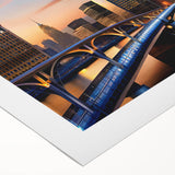 Art deco poster featuring geometric patterns in muted gold and navy tones, printed on canvas.