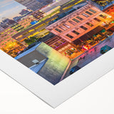 Art deco poster featuring geometric patterns in gold and black, ideal for dining room or bathroom wall art.