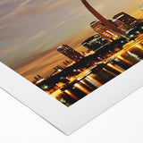 Art deco poster featuring geometric shapes in muted gold and teal, printed on canvas.