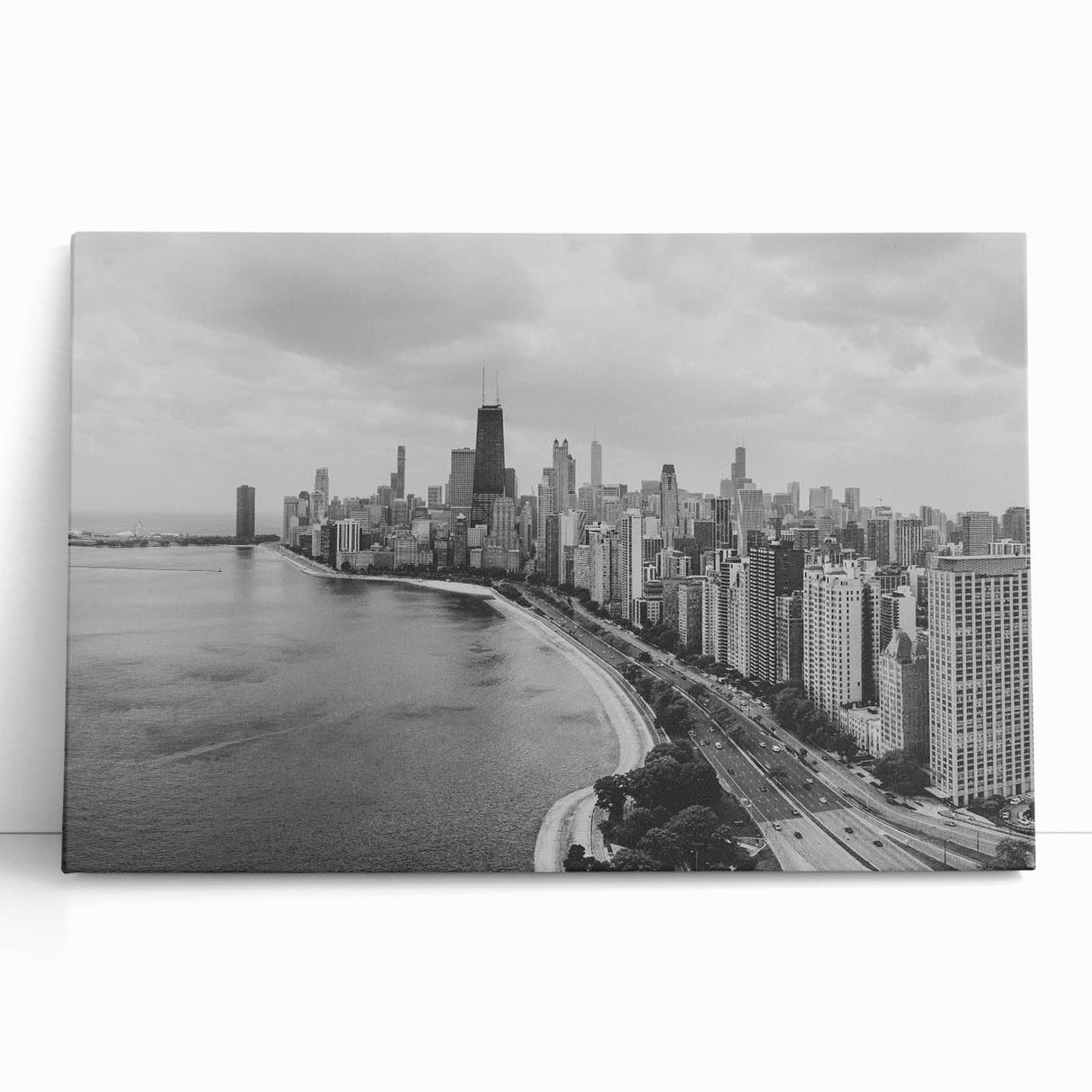 Large black and white abstract print on canvas, featuring dynamic brush strokes, ideal for kitchen wall art.