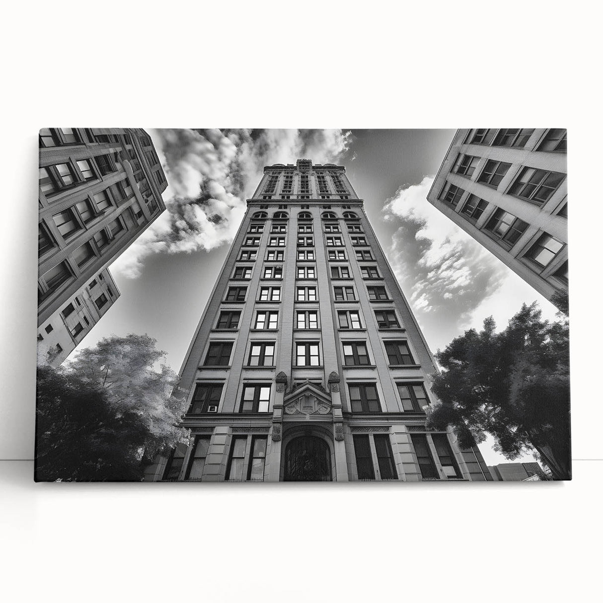 Large black and white abstract acrylic print on canvas, featuring fluid shapes, ideal for kitchen wall art.