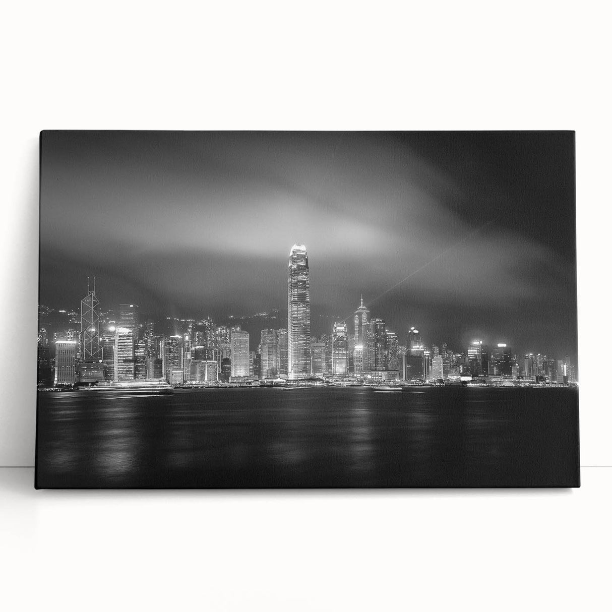 Large black and white abstract print on canvas, featuring dynamic brush strokes, ideal for kitchen wall art.