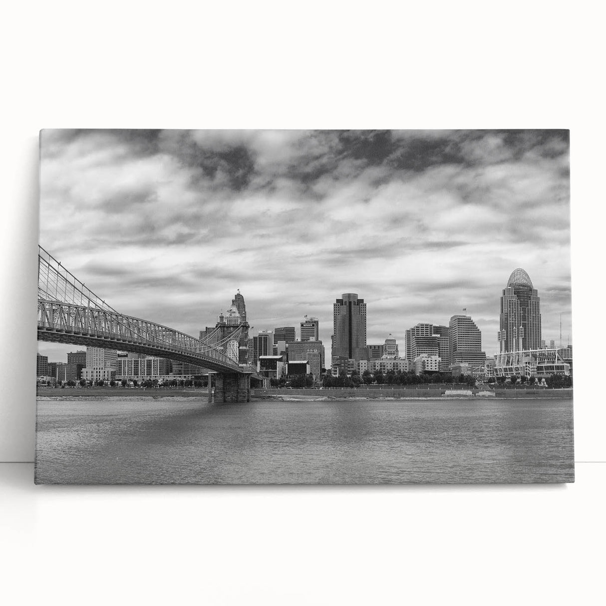 Large black and white acrylic print of assorted kitchen utensils, ideal for kitchen wall art.