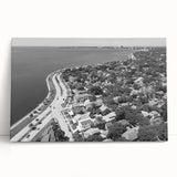 Large black and white abstract canvas print, featuring fluid geometric shapes, ideal for kitchen wall art.