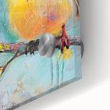 Close-up of a vibrant acrylic glass artwork showcasing intricate patterns and colors, emphasizing its glossy finish and modern design, perfect for home decor.