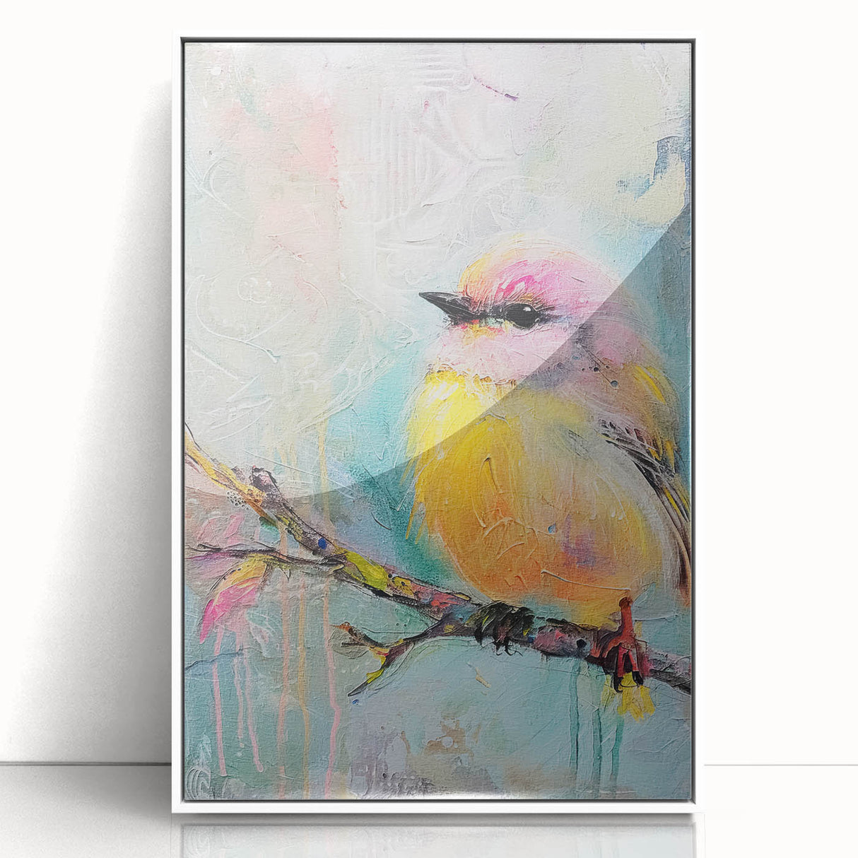 Framed acrylic artwork showcasing a minimalist white front view, perfect for modern home decor. Ideal for enhancing contemporary interiors with elegance.