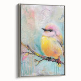 Framed canvas artwork showcasing a stunning abstract design in vibrant colors, viewed from the side. The silver frame adds a modern touch, perfect for contemporary decor.