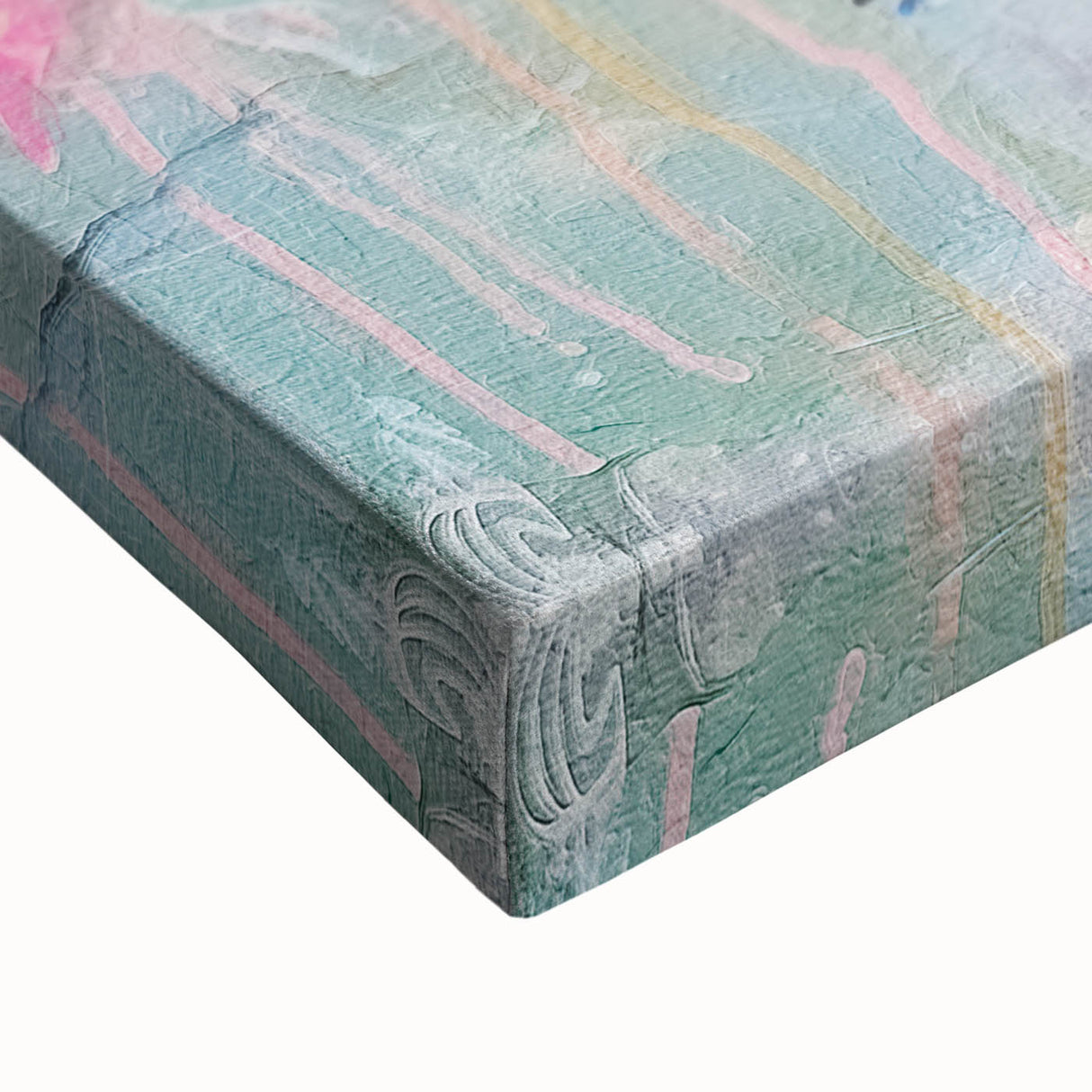 Close-up view of a stretched canvas print showcasing vibrant African tribal art, highlighting intricate patterns and textures, ideal for home decor enhancement.