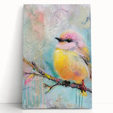 Stretched canvas artwork showcasing a vibrant African landscape with bold colors and intricate details, elegantly leaning against a textured wall for a modern decor touch.