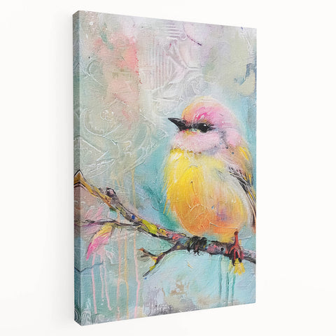 Side view of a stretched canvas displaying vibrant abstract wall art, showcasing bold colors and intricate patterns, perfect for modern home decor.