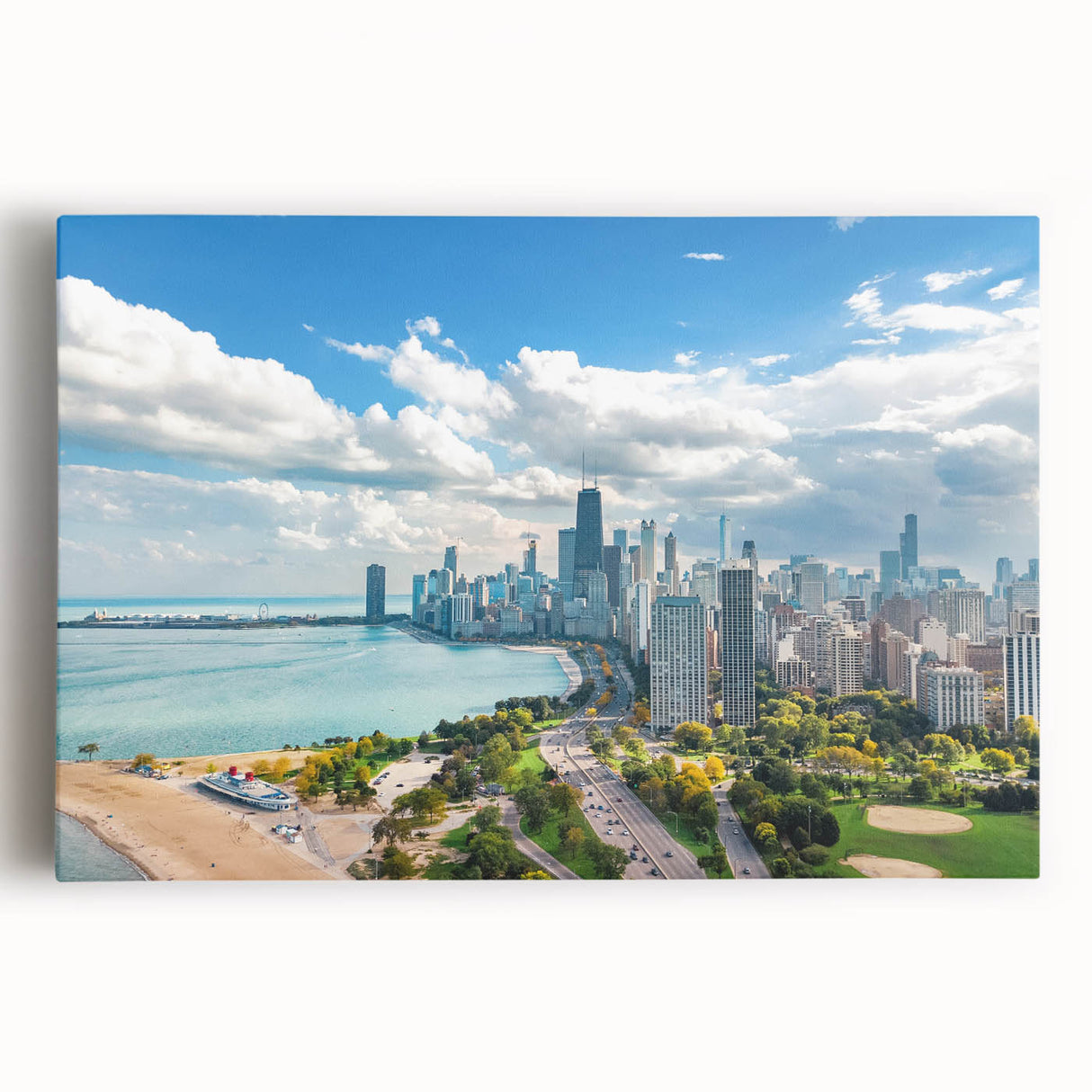 Large black and white acrylic print of a cityscape, ideal for kitchen wall art or bedroom ambiance.