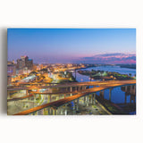 Large black and white acrylic print of a cityscape, ideal for kitchen wall art or bedroom ambiance.