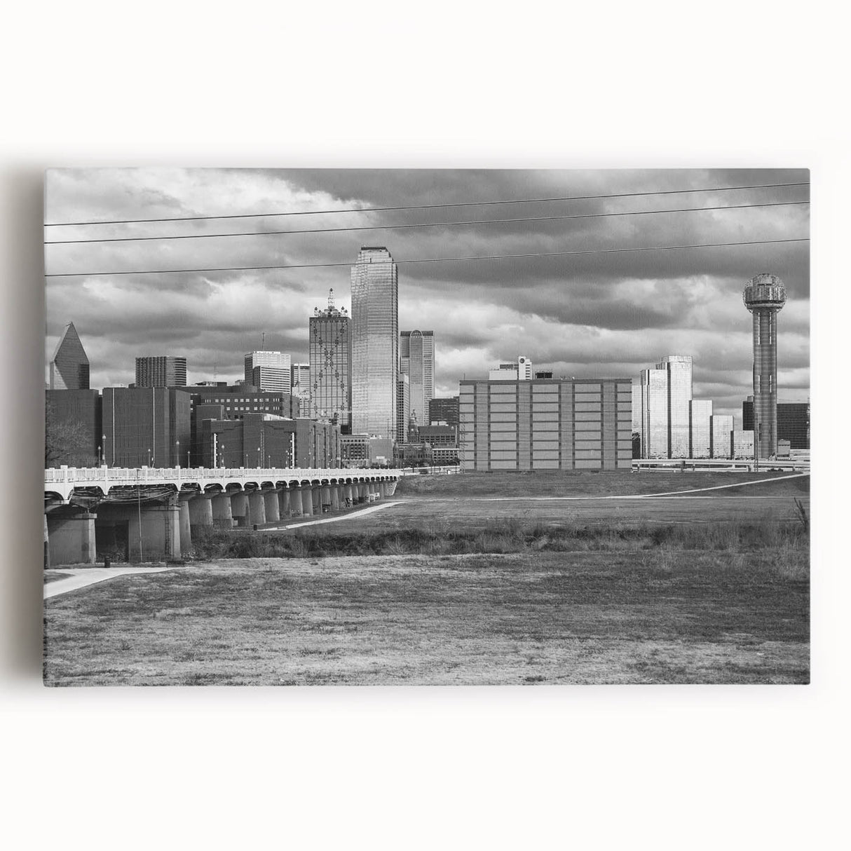 Large black and white acrylic print of a cityscape, ideal for kitchen wall art or bedroom ambiance.
