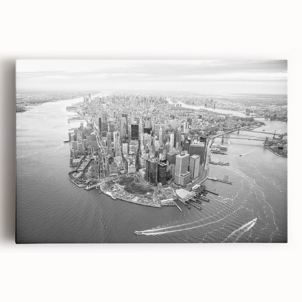 Large black and white acrylic print of a bustling cityscape, ideal for kitchen wall art or bedroom ambiance.