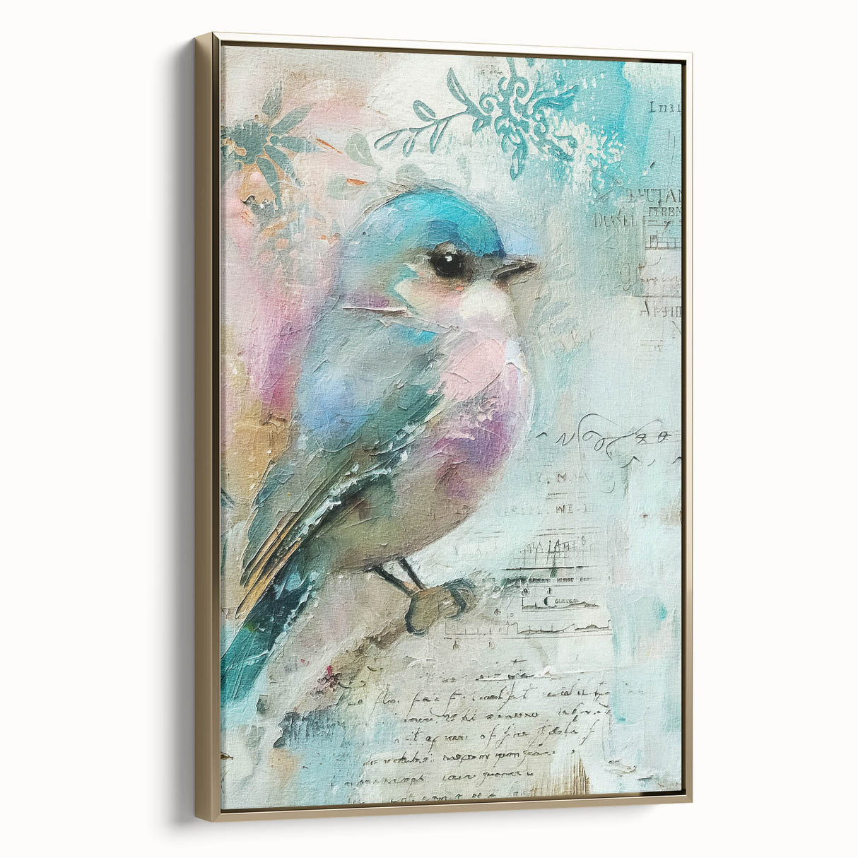 Framed canvas artwork showcasing a sleek gold frame, highlighting a vibrant abstract design with a modern aesthetic, ideal for contemporary home decor.