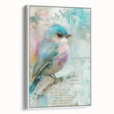 Framed canvas wall art showcasing a vibrant abstract design, featuring a white frame and a side view that highlights its depth and texture in a modern interior setting.